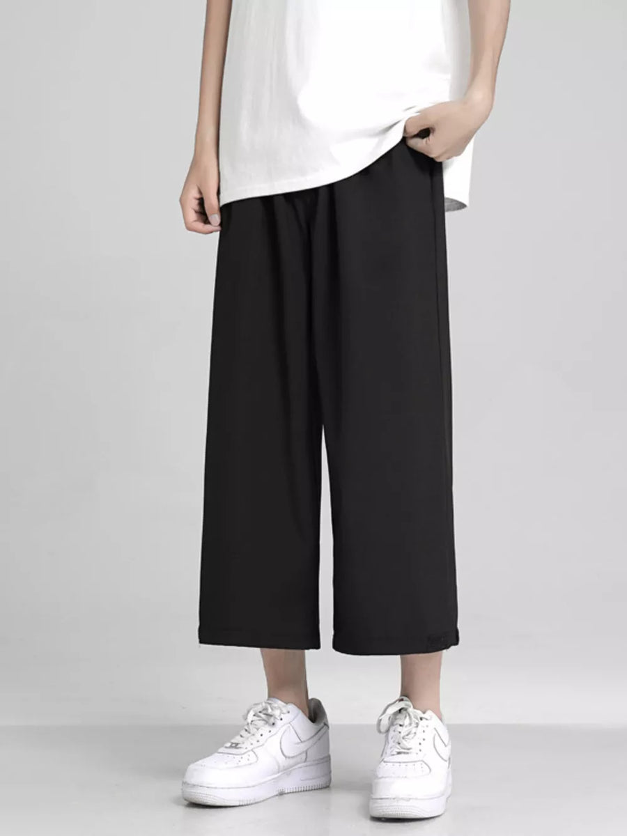 Dark Gray Men's Full Size Loose Fit Cropped Pants