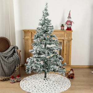 Golden Feather Tree Skirt in white with gold feather pattern.