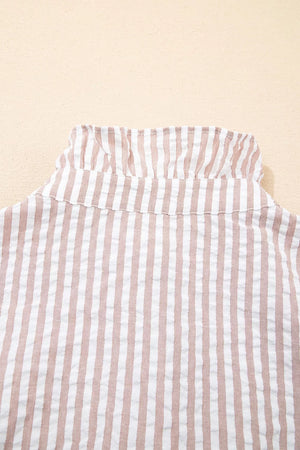Stripe Frilled Collar Half Sleeve Shirt Dress option 11