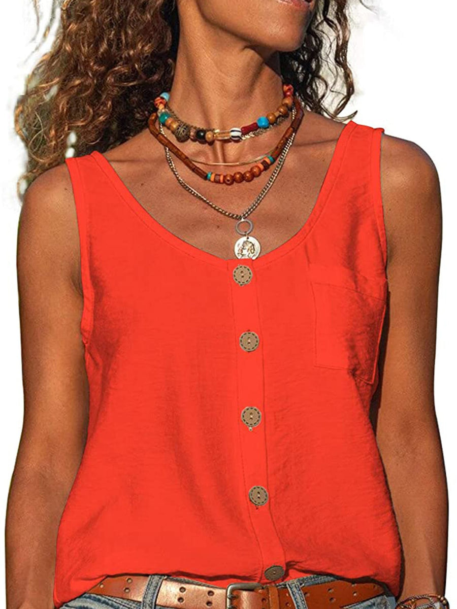 Black tank top with hip-length and button-front