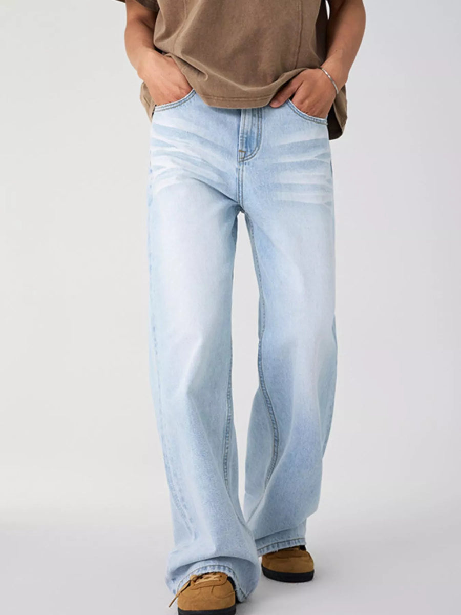 Washed wide-leg men's jeans in Glacier Blue denim with a relaxed fit.