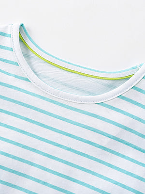 Toddler striped cotton t-shirt with lime green neck trim