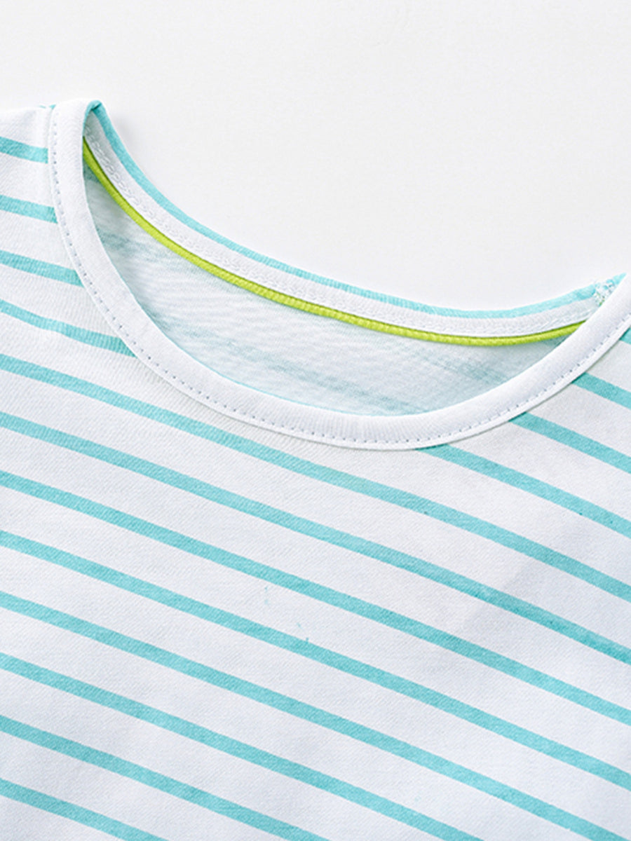 Toddler striped cotton t-shirt with lime green neck trim