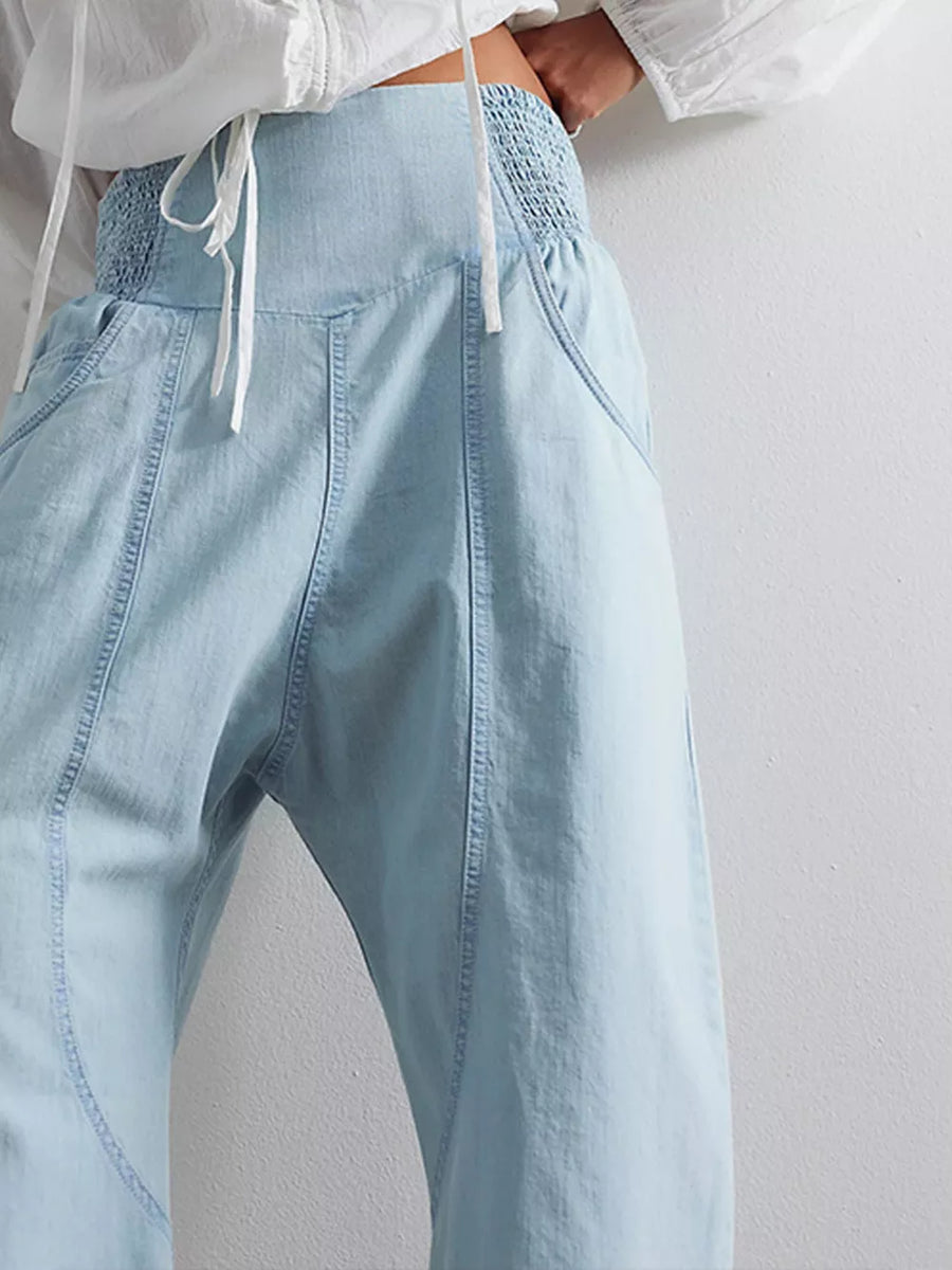 Dark Blue wide-leg jeans with cropped and elastic