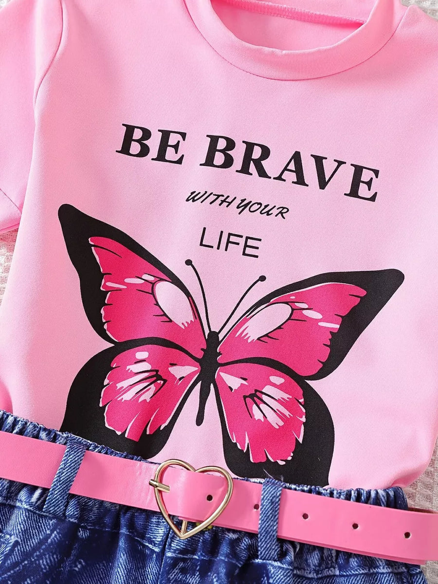 Children's Butterfly Graphic Tee And Shorts Set option 3