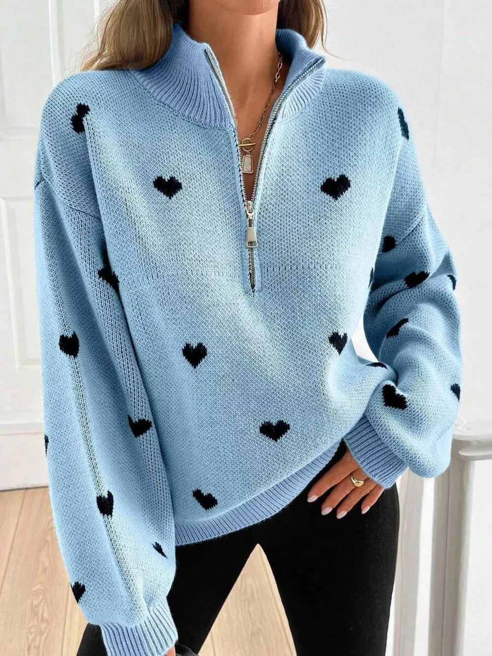 Dusty Pink relaxed pullover sweater with mock neck