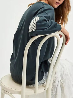 White with Heart Patch Long Sleeve Sweatshirt