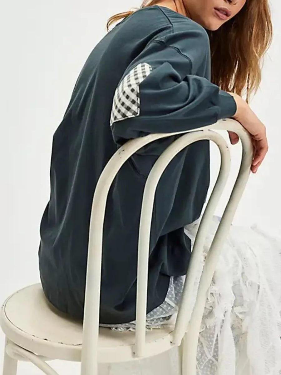 White with Heart Patch Long Sleeve Sweatshirt