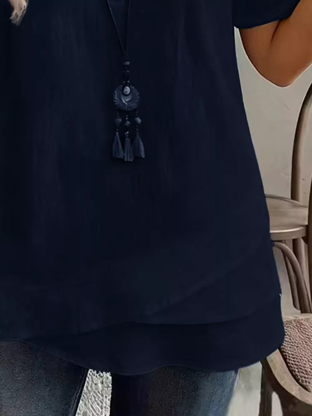 Brown relaxed blouse with v-neck