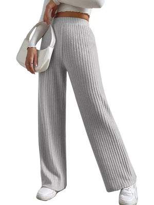 wide-leg pants featuring ribbed in Light Gray with 100% polyester Care instructions: Machine wash cold texture