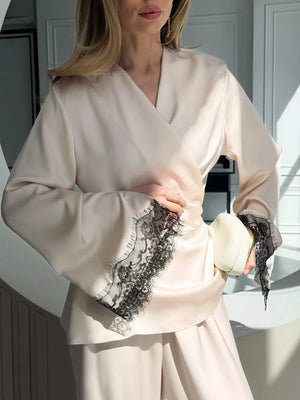100% polyester Care instructions: Machine wash cold pajama set in Apricot with relaxed silhouette