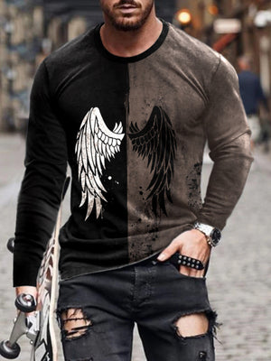 Cerulean Men's Full Size Split-color Wing Graphic Long-sleeve T-shirt