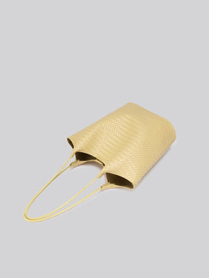 Elegant Woven Texture Tote Handbag in Yellow with woven texture