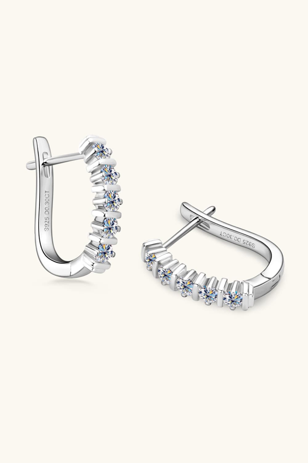 Silver pavé hoop earrings with moissanite stones, 18K gold-plated.