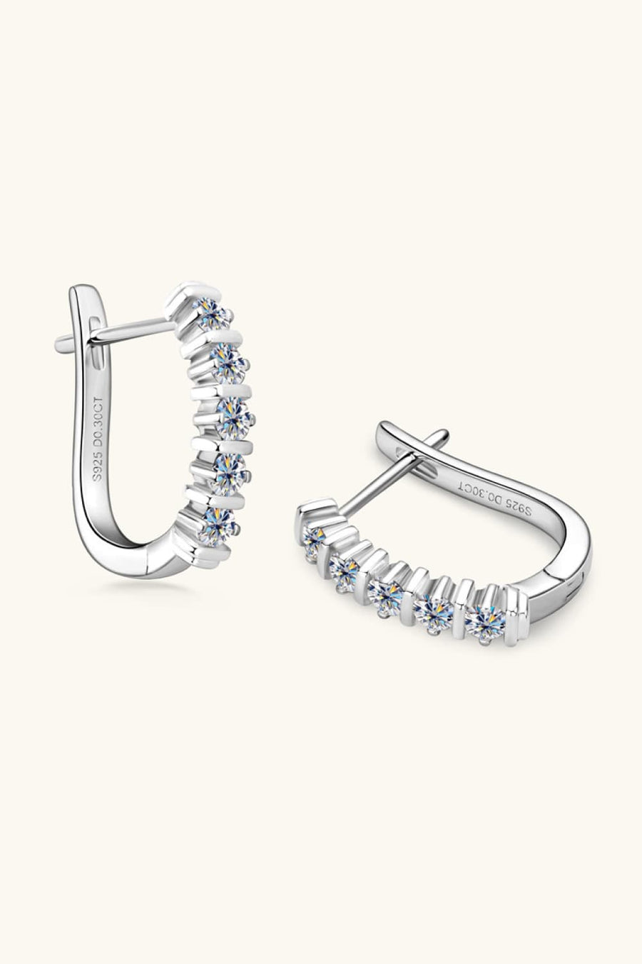 Silver pavé hoop earrings with moissanite stones, 18K gold-plated.