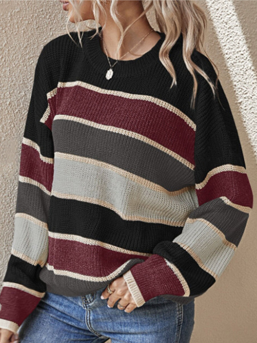 crewneck sweater featuring striped in ivory with 100% polyester Care instructions: Machine wash cold texture