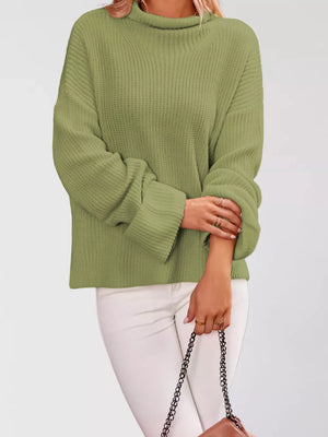 minimalist mock neck sweater in Khaki with mock neck