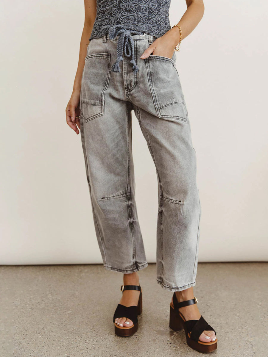 jeans in slate gray featuring drawstring waist and wide-leg fit