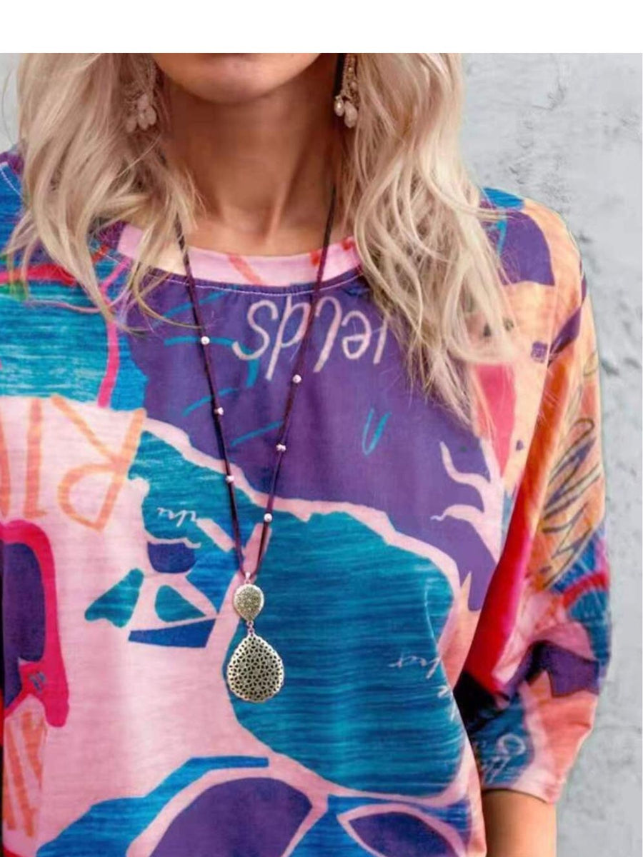 Brushstroke Stripe Casual T-shirt with crew neck and colorful abstract print.