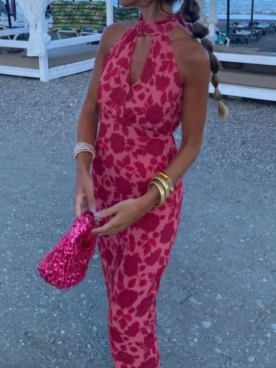Purple maxi dress with stretch and sleeveless