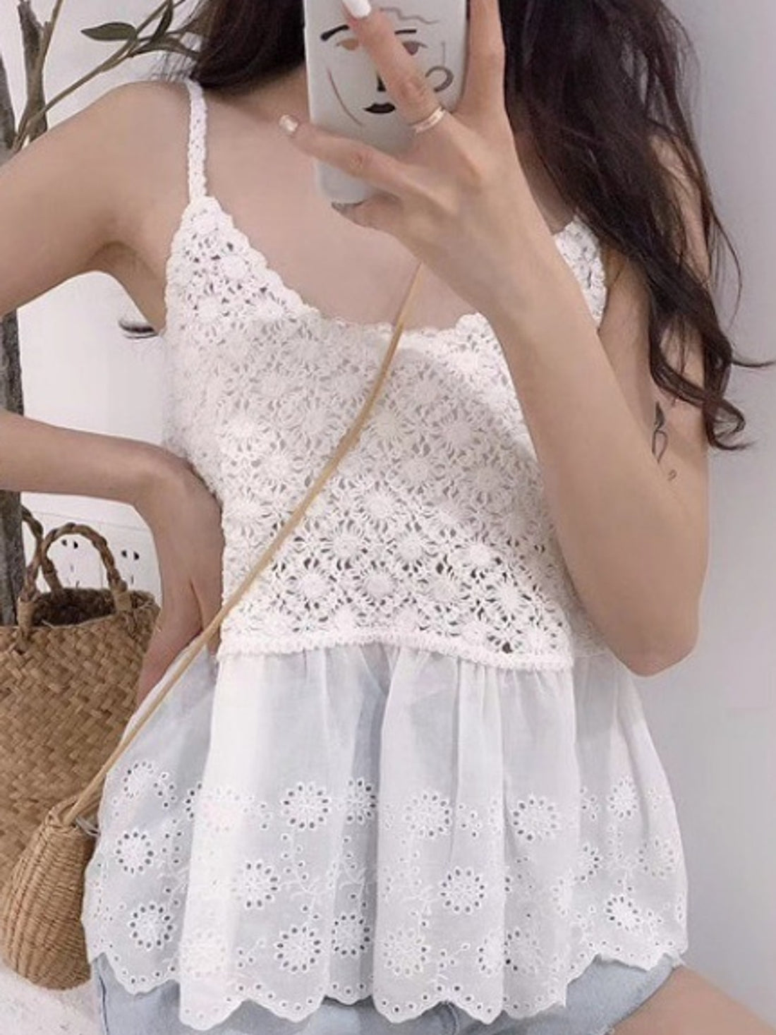 ivory camisole with floral and v-neck