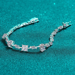 Silver moissanite bracelet with geometric and round stones in 925 sterling silver.