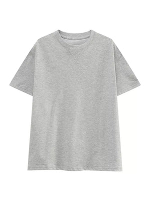 Classic round neck casual tee in Hemp Ash cotton spandex with a relaxed fit and crew neckline.