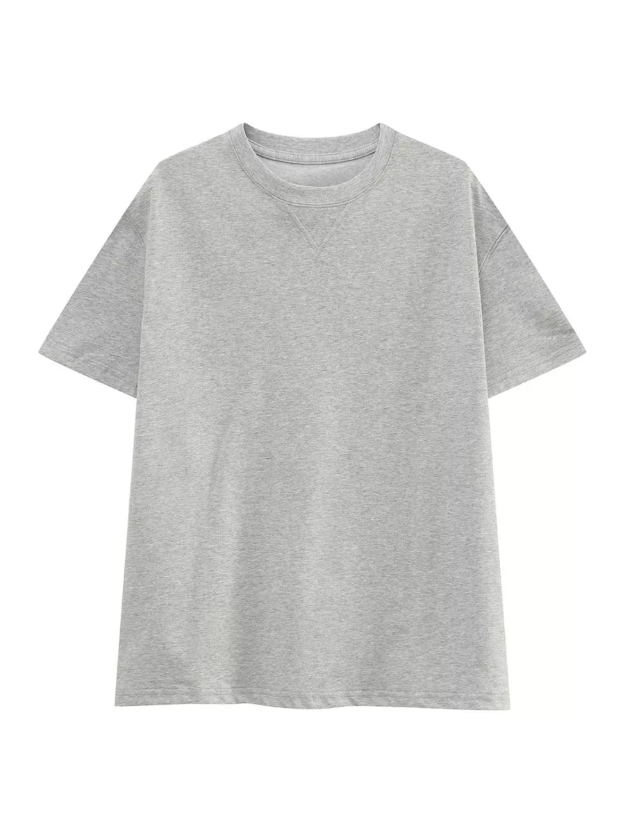 Classic round neck casual tee in Hemp Ash cotton spandex with a relaxed fit and crew neckline.