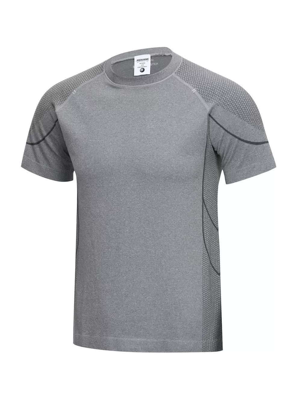 Grey t-shirt featuring quick-dry and geometric