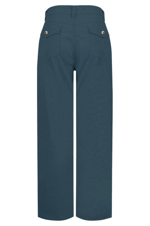 Wide-leg utility trousers in French Blue with buttoned back pockets