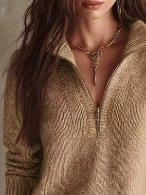 pullover sweater in Army Green with zipper and hip-length