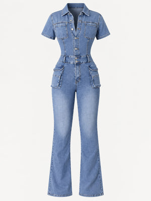 Dark Blue flared jumpsuit with collared