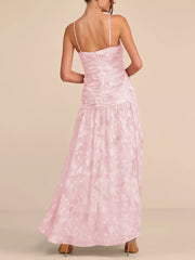 Blush Pink A-line maxi dress with deep v-neck