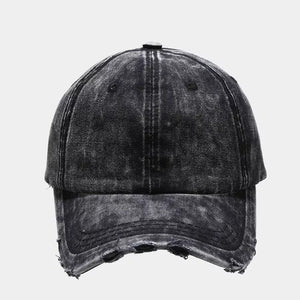 cap in charcoal featuring distressed and fitted fit