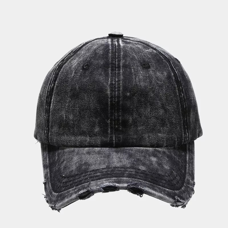 cap in charcoal featuring distressed and fitted fit