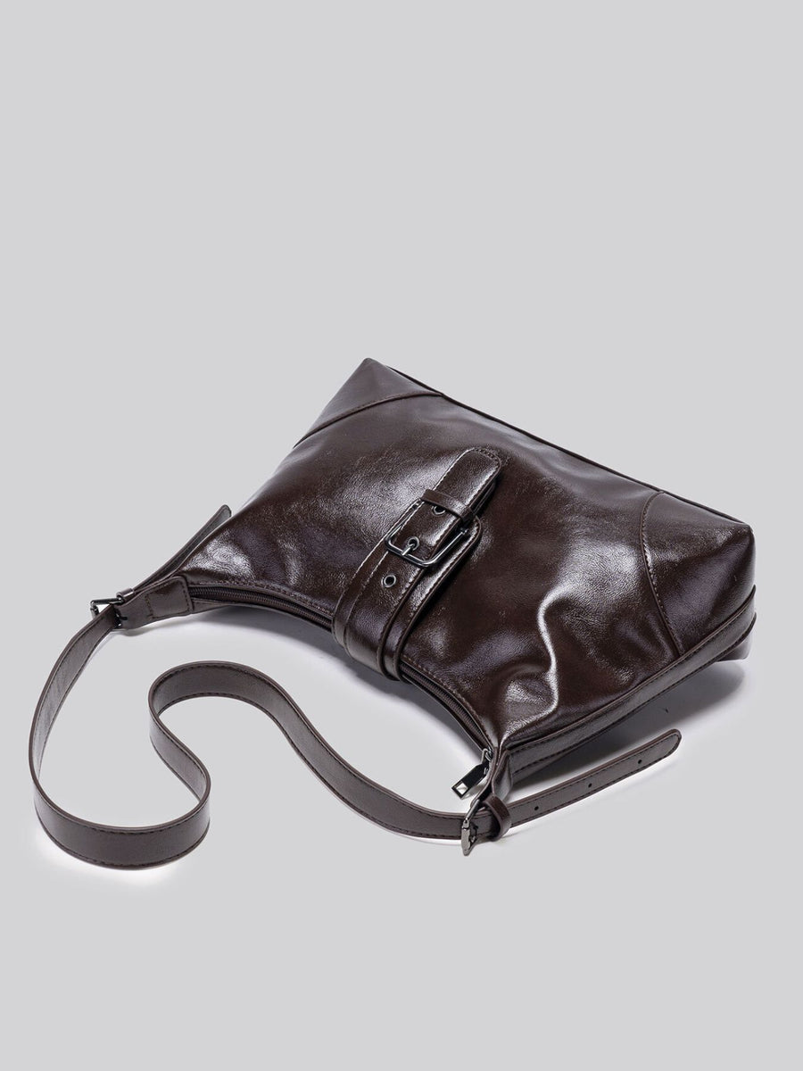 dark brown with shoulder bag with buckle detail 11
