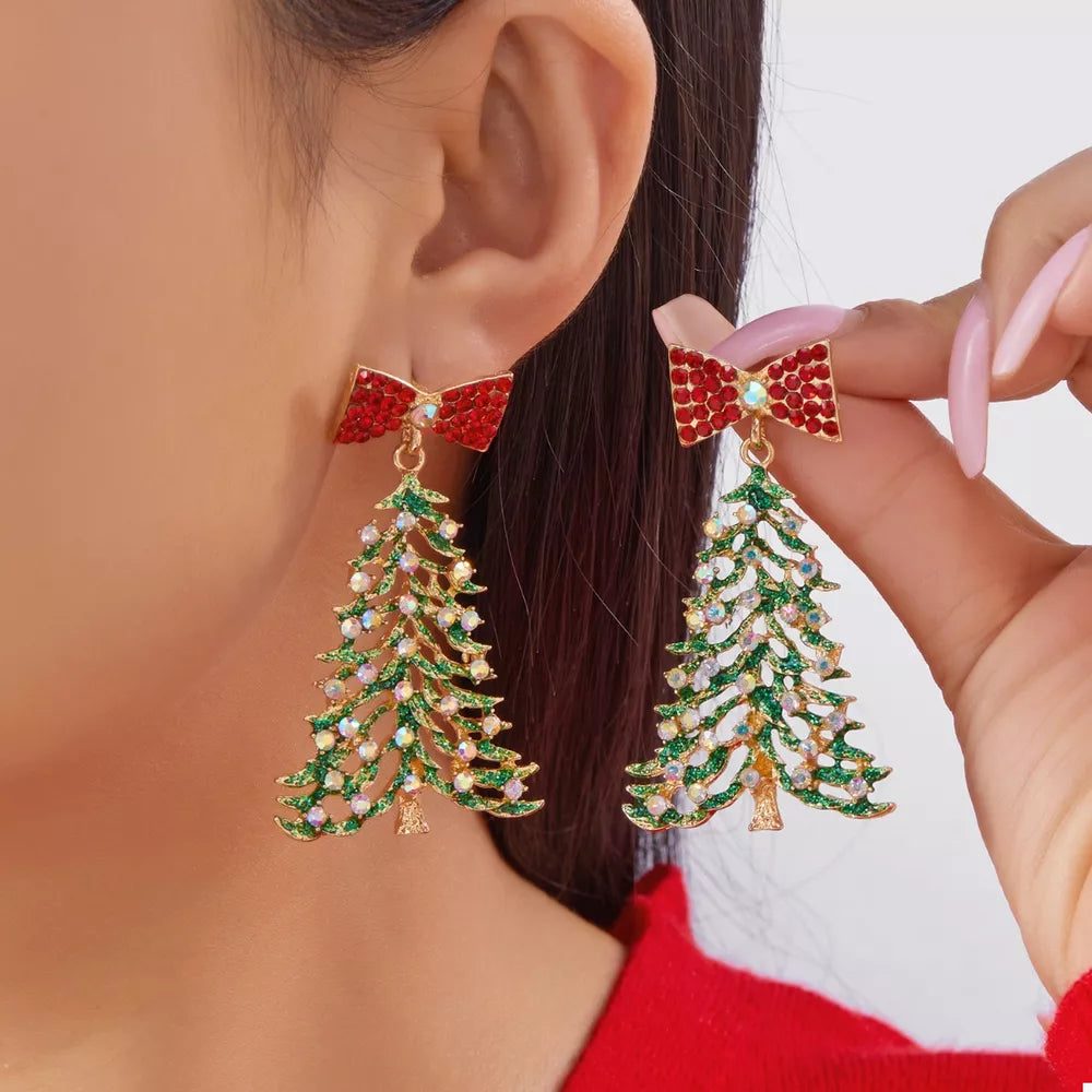 earrings in red featuring rhinestone embellishment and drop fit