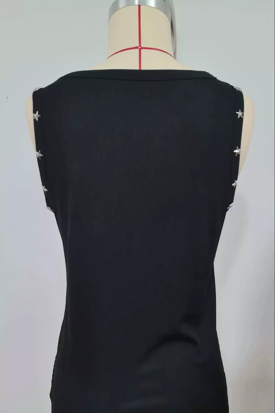 Star Detail Ribbed Tank in Black