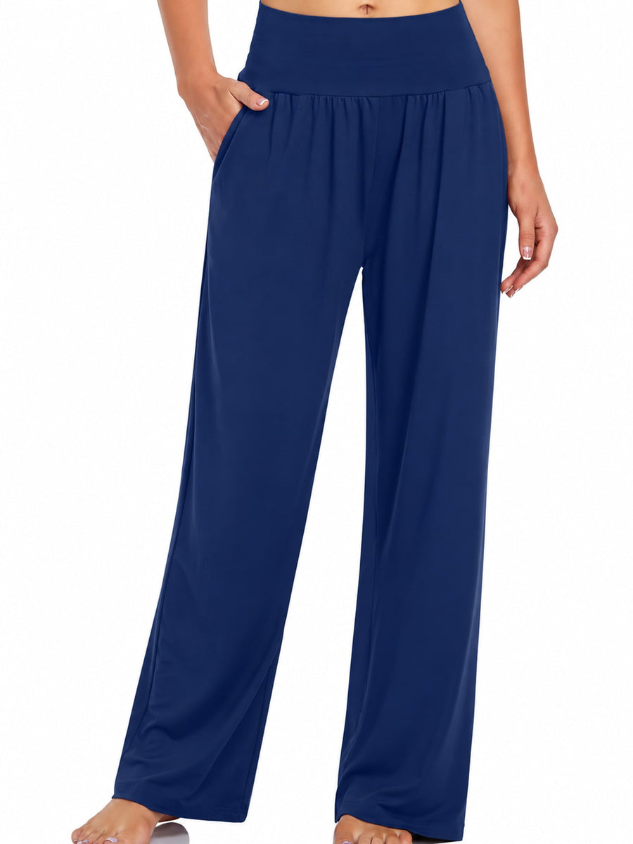 Pocketed High-Waisted Wide-Leg Pants in Dark Gray with pocketed