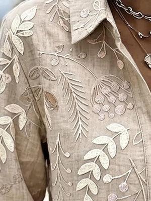 button-down shirt featuring floral in Beige with 100% polyester Care instructions: Machine wash cold texture