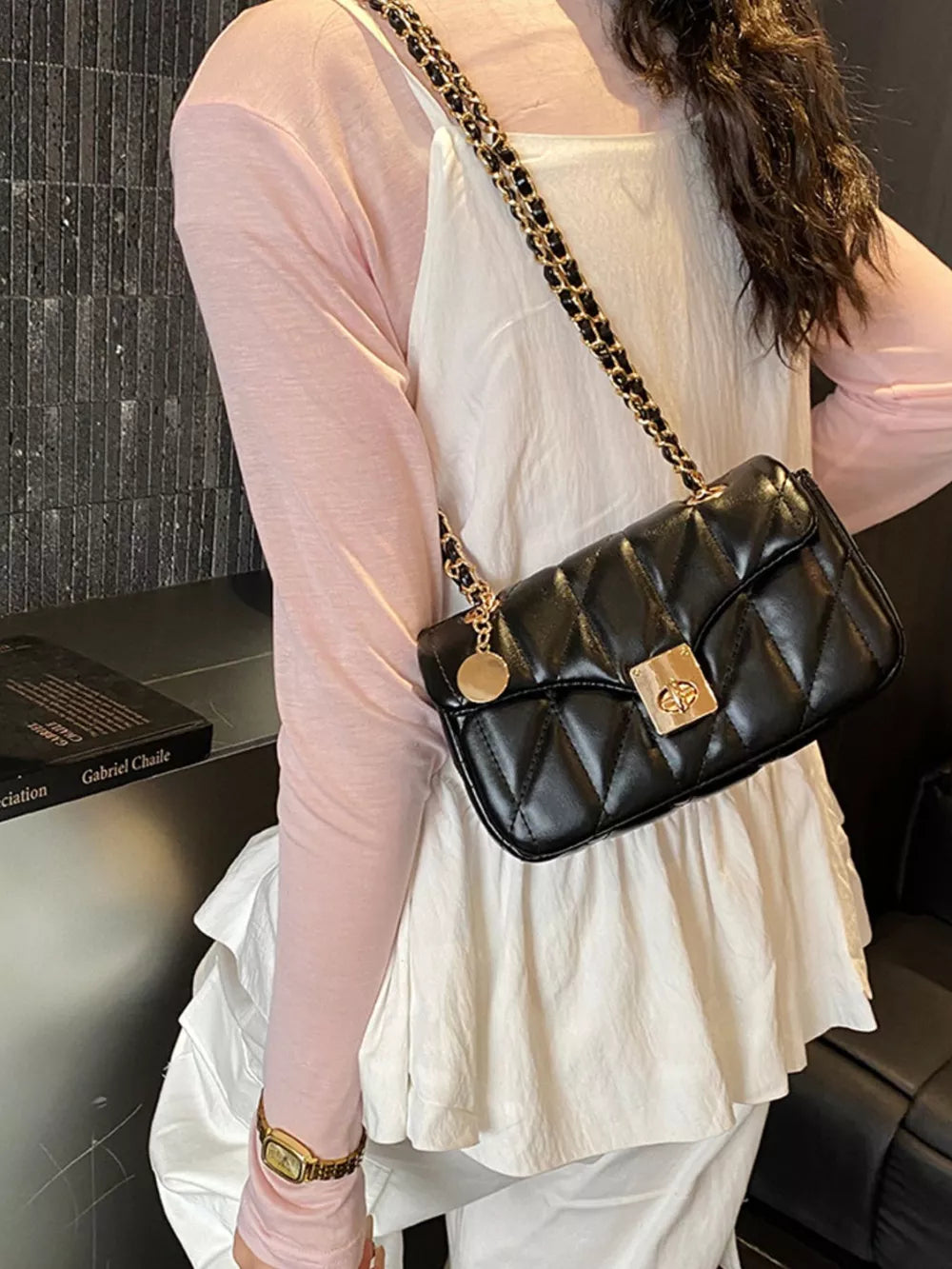 Black Quilted Chain Shoulder Bag