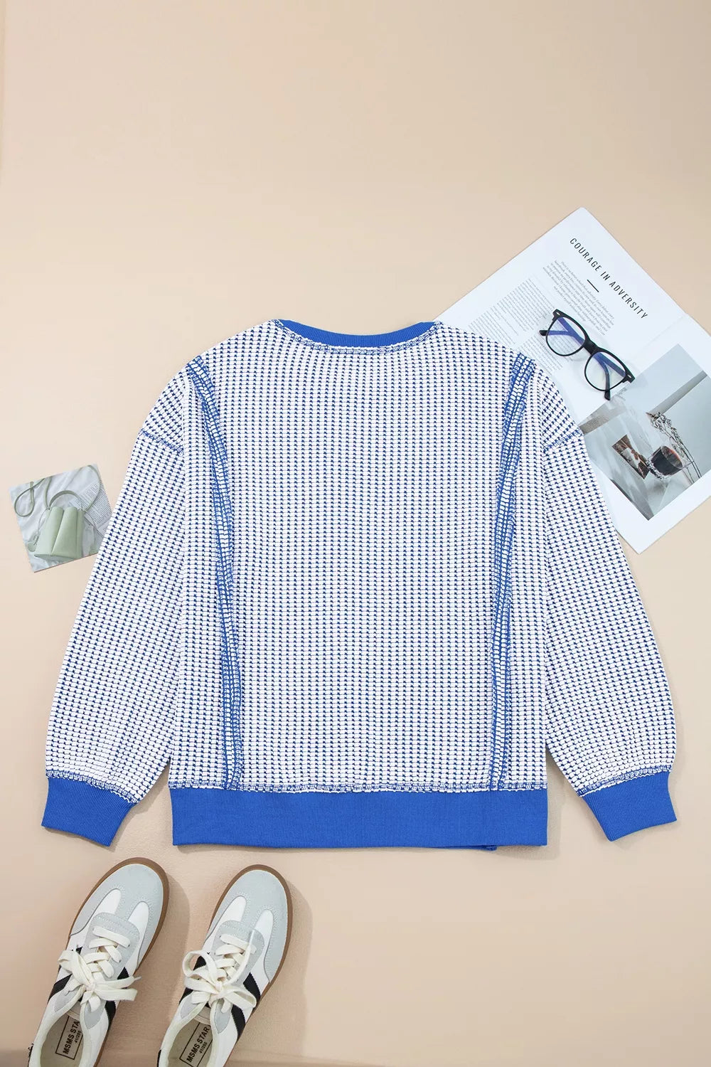 sweatshirt in Royal Blue with waffle-knit and waffle-knit