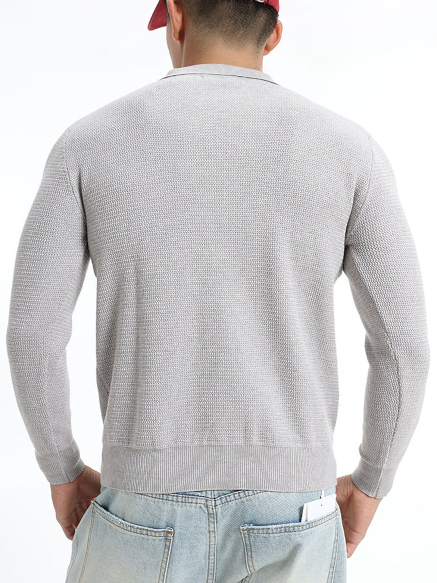 Wine Red pullover sweater with hip-length and quarter-zip