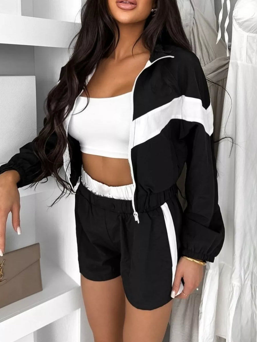 Light Gray with Zip Up Long Sleeve Outerwear And Shorts Set in Light Gray