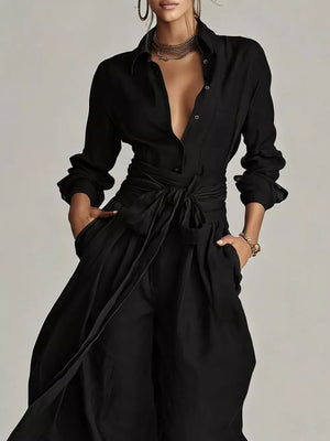Black relaxed jumpsuit with collared