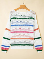 Color Block Striped Pointelle Knit Sweater option 5