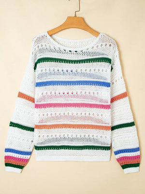 Color Block Striped Pointelle Knit Sweater option 5