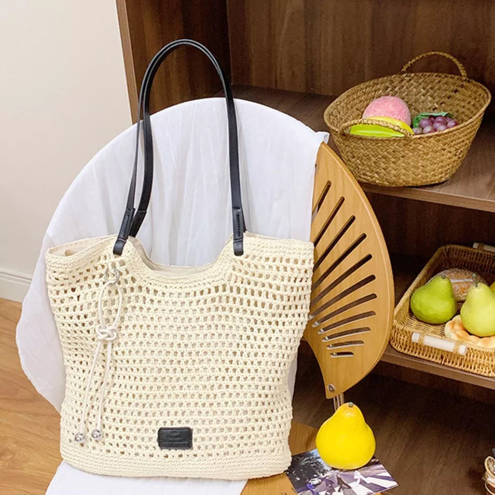 cream tote with not applicable and drawstring