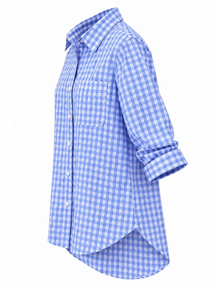 red relaxed button-down shirt with collared