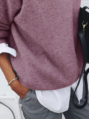 Lilac relaxed pullover sweater with round neck
